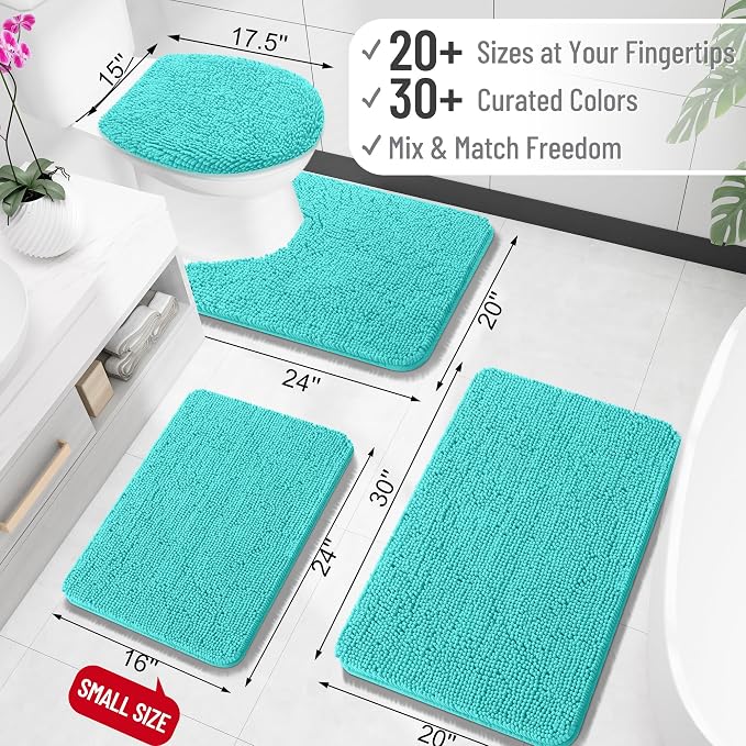 OLANLY Large Bathroom Rugs 47x32, Extra Soft Absorbent Chenille Bath Rugs | Teal, Quick-Drying Rubber Backing, Machine Washable Bath Mat for Bathroom Floor, Tub and Shower, Home Decor Accessories