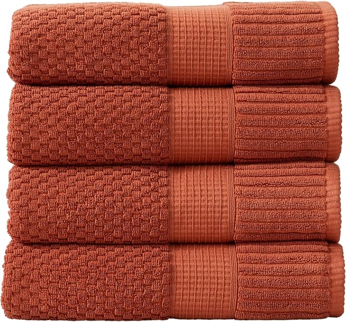 4 Pack 100% Cotton Bath Towels | Clay Towels | Oeko‑TEX Standard 100 | Soft & Absorbent, Quick‑Dry | Trinity Collection - Baked Clay