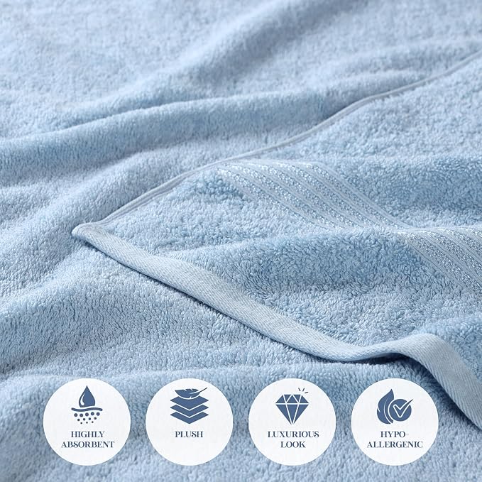 Superior Egyptian Cotton 8-Piece Hand Towel Set, Towel Basics For Quick Dry, Absorbent Small Towels, Facial, Spa, Kitchen, Bathroom Essentials, Apartment, Guest Bath, Soft, Washcloth, Light Blue