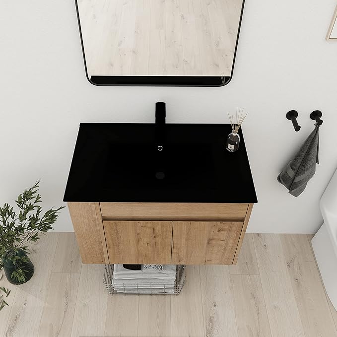 Bathroom Vanity with Sink 30 Inch, Modern Bathroom Vanities Set, Single Bathroom Vanity Set with Top Basin and Storage Cabinet, Soft Close Doo(IMO, 30 * 18)