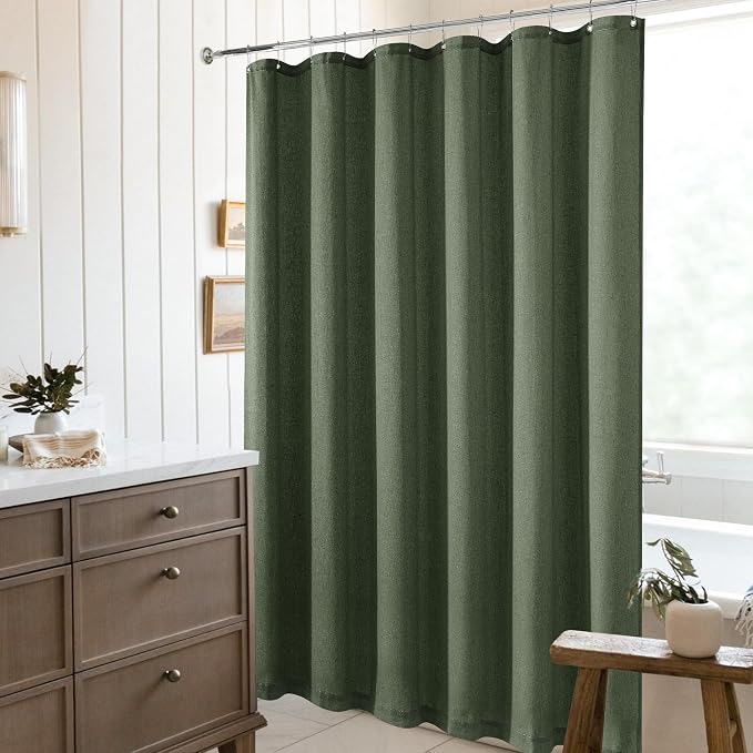 Olive Green Shower Curtain for Bathroom Water Repellent 72x108 Inch | Linen, Extra Long Extra Tall, Large, Shower Curtains 108 Inches Long, Hotel, Luxury Boho Farmhouse, Fabric Drapes, with Hooks