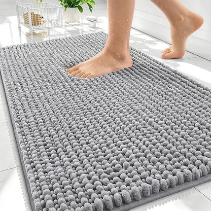 OLANLY Thick Chenille Bathroom Rugs 30x20, Soft Absorbent Bath Mat, Grey | Bath Rugs, Rubber Backing, Machine Wash Dry, Bath Mats for Bathroom Floor, Tub and Shower, Home Decor Accessories