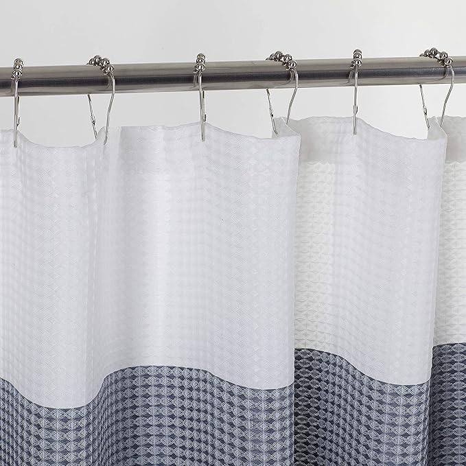 Dainty Home Waffle Weave Waterproof Shower Curtains, Navy 70" x 72", Bath Curtains, Shower Curtain Waterproof Fabric with 12 Roller Ball Hooks