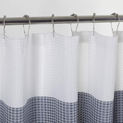 Dainty Home Waffle Weave Waterproof Shower Curtains, Navy 70" x 72", Bath Curtains, Shower Curtain Waterproof Fabric with 12 Roller Ball Hooks
