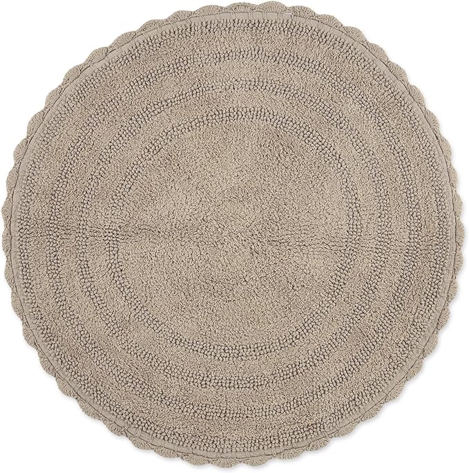DII Crochet Collection Reversible Bath Mat, Round, 27.5" Diameter, Stone