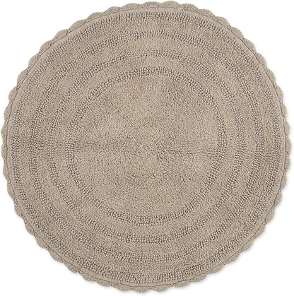 DII Crochet Collection Reversible Bath Mat, Round, 27.5" Diameter, Stone