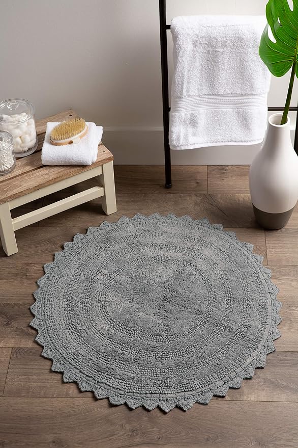 DII Crochet Collection Reversible Bath Mat, Round, 27.5" Diameter, Gray