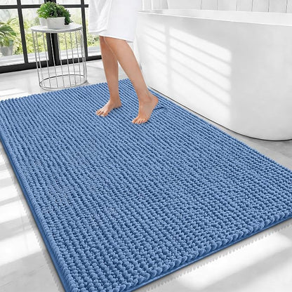 OLANLY Thick Chenille Large Bathroom Rugs Mats 40x32, Cornflower Blue | Soft Absorbent Bath Rugs, Rubber Backing, Machine Wash Dry, Bath Mats for Bathroom, Tub and Shower, Home Decor Accessories