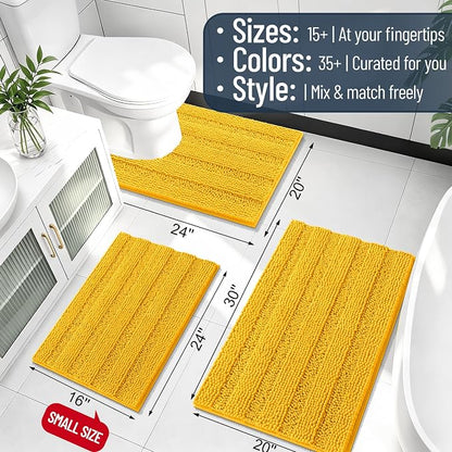 Smiry Thick Chenille Bathroom Rugs 36x24, Absorbent Bath Mat, Golden Yellow | Quick‑Dry & Machine Washable, Non‑Slip Bath Carpet, Soft Striped Bath Rugs for Tub & Shower, Modern Home Decor Accessories