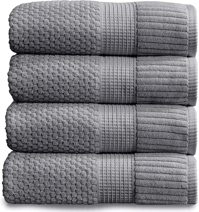4 Pack 100% Cotton Bath Towels | Grey Towels | Oeko‑TEX Standard 100 | Soft & Absorbent, Quick‑Dry | Trinity Collection - Charcoal