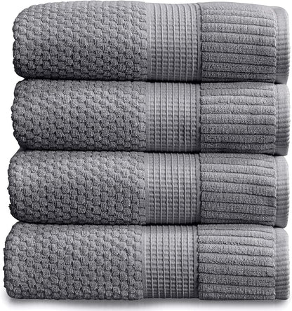 4 Pack 100% Cotton Bath Towels | Grey Towels | Oeko‑TEX Standard 100 | Soft & Absorbent, Quick‑Dry | Trinity Collection - Charcoal