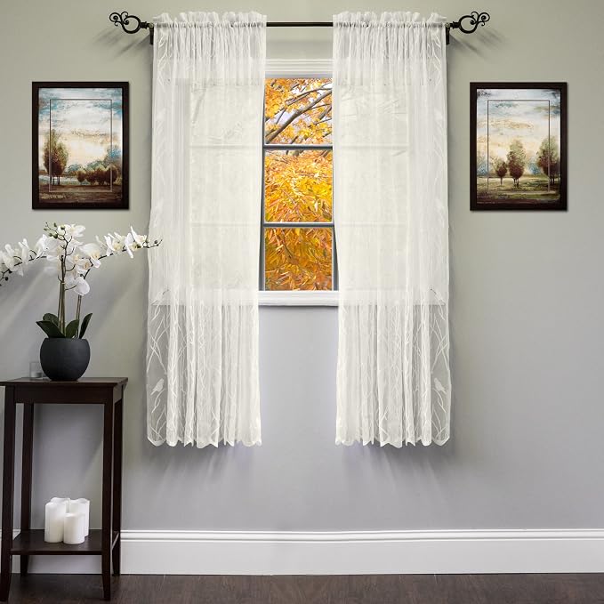 Sweet Home Collection Window Curtains Treatment Panel 63" or 84" Long in Stylish and Unique Patterns and Designs for All Home Décor Songbird Ivory