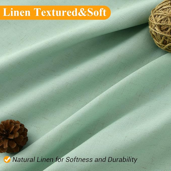 Aqua Green Linen Shower Curtain, Country Boho Farmhouse Bath Decor Shower Curtains Neutral Cloth Weighted Textured Fabric Bath Curtain Liner with Hooks, 72x72