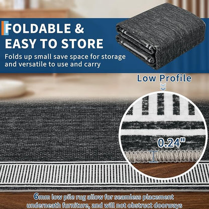 Garvee 2x6 Runner Rug Washable Hallway Runner Rug Non Slip Carpet Black | Foldable Non-Shedding Bordered Design Entryway Rugs Low Pile Stain-Resistant Indoor Soft Rugs for Laundry Kitchen Bathroom