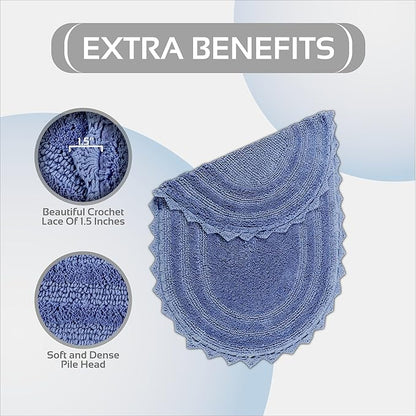 Better Trends Lilly Crochet 17x24 Oval Bath Rugs & Reversible Rugs, Bath mats for Bathroom, Luxurious 100% Cotton Bath Rug & Water Absorbent Bathroom Mat- Blue Bath Matt
