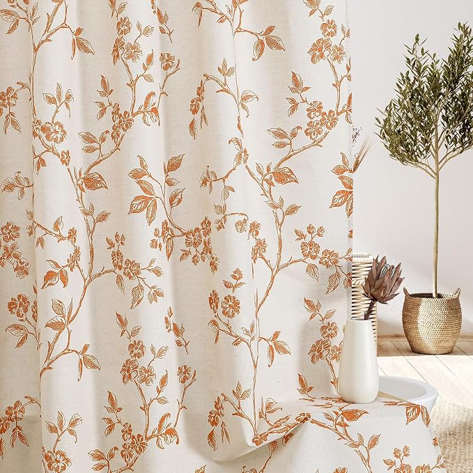 MitoVilla Extra Long Cotton Floral Shower Curtain for Bathroom,72 x 84 | Extra Long BoHo Cottagecore Spring Shower Curtains, Modern Farmhouse Country Plant Leaves Bathroom Décor, 72 x 84