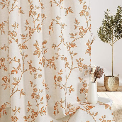 MitoVilla Extra Long Cotton Floral Shower Curtain for Bathroom,72 x 84 | Extra Long BoHo Cottagecore Spring Shower Curtains, Modern Farmhouse Country Plant Leaves Bathroom Décor, 72 x 84
