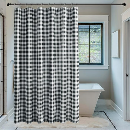 Fabric Shower Curtain-Black & White Farmhouse Shower Curtains for Bathroom | 72"Wx72"L Gingham Buffalo Plaid Neutral Vintage Bath Curtain Decor-Hotel Quality Checkered Geometric Linen Cloth Washable