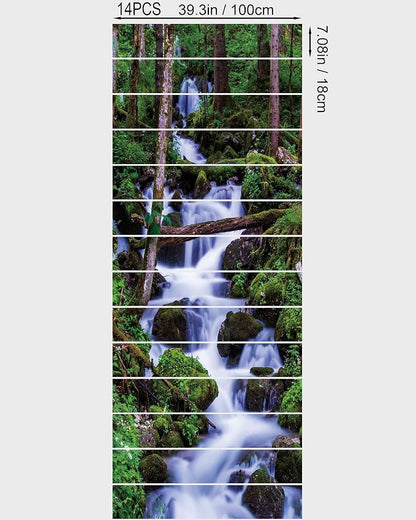 FLFK Stair Riser Decals,Waterfall Vinyl Sticker for Stairs Decoration,14Pcs 39.3"X7.08"