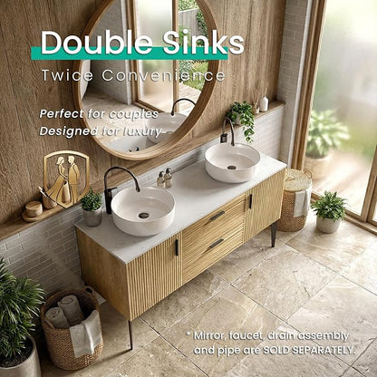 60" Double Bathroom Vanity with Sink Combo, Mid-Century Modern Bath Cabinet with 2 Doors & 2 Drawers, Large Storage for Bar, Hotel, Apartment, Natural Oak