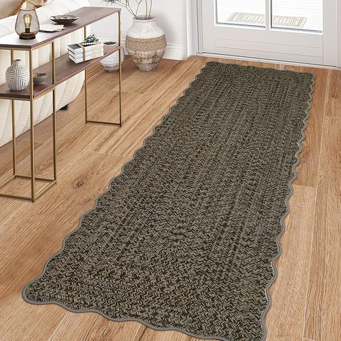 Imitation Braided Collection-Print Hallway Runner Rug 2x6 Non Slip Washable Area Rug, Soft Low Pile Farmhouse Rustic Carpet Foldable Indoor Mat for Laundry Room, Kitchen, Bathroom, Entrance