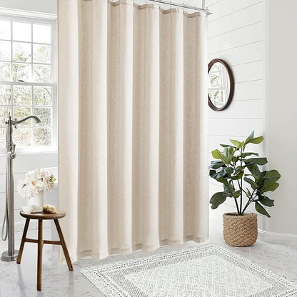 Beige Linen Shower Curtain for Bathroom Water Repellent 72x78 Inch | Extra Long, Shower Curtains 78 Inch Length, Farmhouse Neutral, Tall Drapes, for Men women, Bath Decor Drapes Set, with Hooks