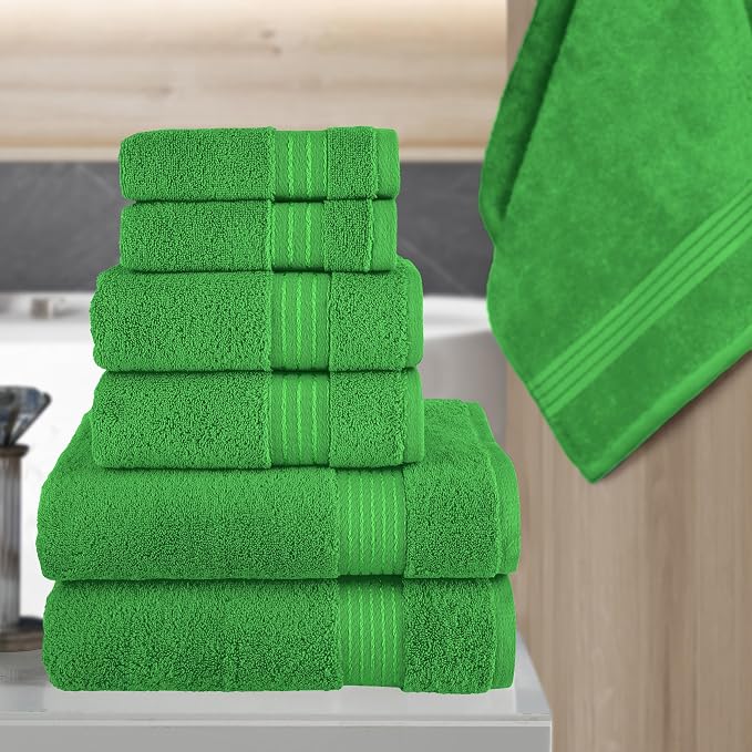 Elegant Comfort Premium Cotton 6-Piece Towel Set, Includes 2 Washcloths, 2 Hand Towels and 2 Bath Towels, 100% Turkish Cotton - Highly Absorbent and Super Soft Towels for Bathroom, Emerald Green
