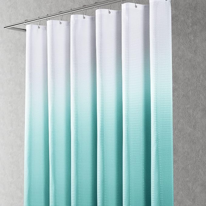 Shower Curtain 84 inches Long 7FT for Bathroom 1 Panel Aqua Blue | Ombre Waffle, Shower Curtains with Hook, Water Repellent, Boho Farmhouse, Simple Modern Bath Decor, 72x84