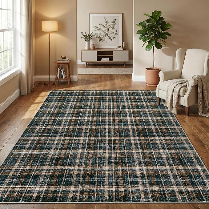 Washable Area Rug 4x6 Rugs for Living Room Modern Bedroom Rug Large Area Rug Non Slip Throw Rugs Soft Low Pile Stain Resistant Carpet for Dining Room Nursery Rug 4'x6' Black&Brown
