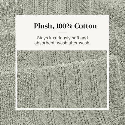 Modern Threads 6 Piece Cotton Bath Towel Set – Ultra Soft 550 GSM Towels – Bathroom Set with Hand Towels and Washcloths – Geometric (Soft Olive)