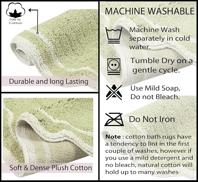 Home Weavers Allure Collection 100% Cotton Tufted Bathroom Rug, Soft and Absorbent Bath Rugs, Non-Slip Bath Carpet, Machine Wash Dry Bath Mats for Bathroom Floor, 21"x54" Runner, Green