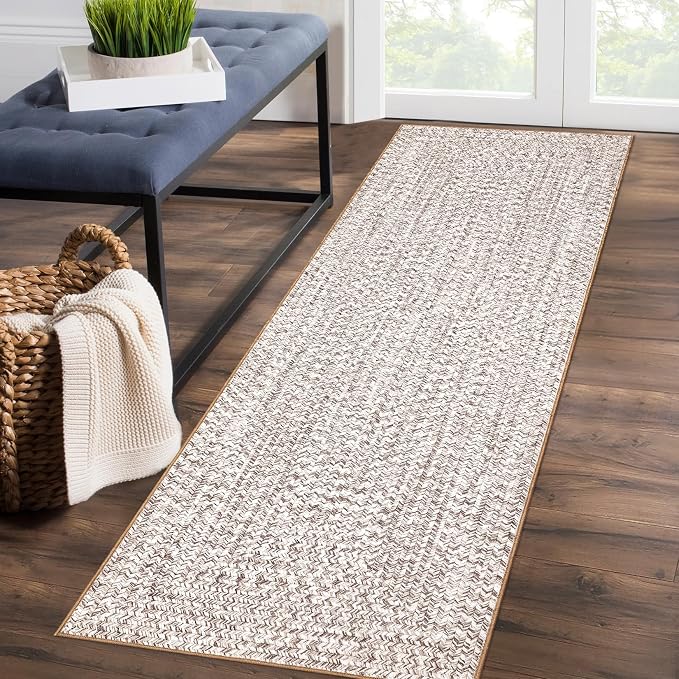 Printed Runner Rugs for Hallway 2x8 Rug Kitchen Rugs Non Slip Washable Modern Rug Soft Hallway Runner Contemporary Low Pile Area Rug for Living Room Bedroom Decor Nursery Rug, Beige/Grey