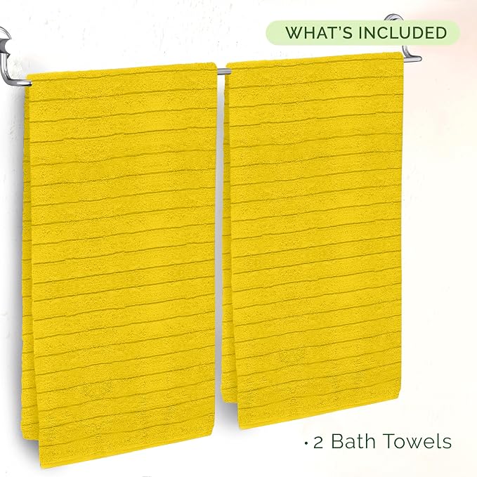 Elegant Comfort 100% Turkish Cotton Corduroy Ribbed Luxury Soft 2 Pack Bath Towels 27 x 54 Inch - Ultra Plush, Absorbent, Quick Dry, Hotel Spa Quality Towels for Bathroom Essentials, Yellow