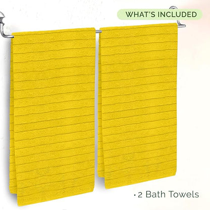 Elegant Comfort 100% Turkish Cotton Corduroy Ribbed Luxury Soft 2 Pack Bath Towels 27 x 54 Inch - Ultra Plush, Absorbent, Quick Dry, Hotel Spa Quality Towels for Bathroom Essentials, Yellow