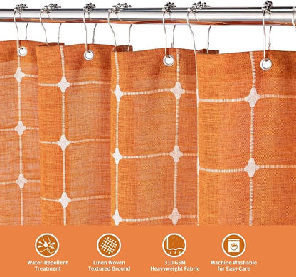 MitoVilla Boho Small Stall Shower Curtain 36 x 72, Orange Narrow Polyester Linen Fabric Shower Curtains for Farmhouse Bathroom Decor, Half Size Cloth Shower Curtain Set with Hooks