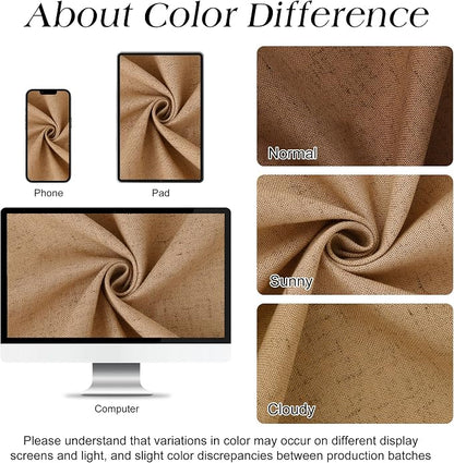 Camel Linen Shower Curtain, Country Boho Farmhouse Bath Decor Shower Curtains Neutral Cloth Weighted Textured Fabric Bath Curtain Liner with Hooks, 72x72
