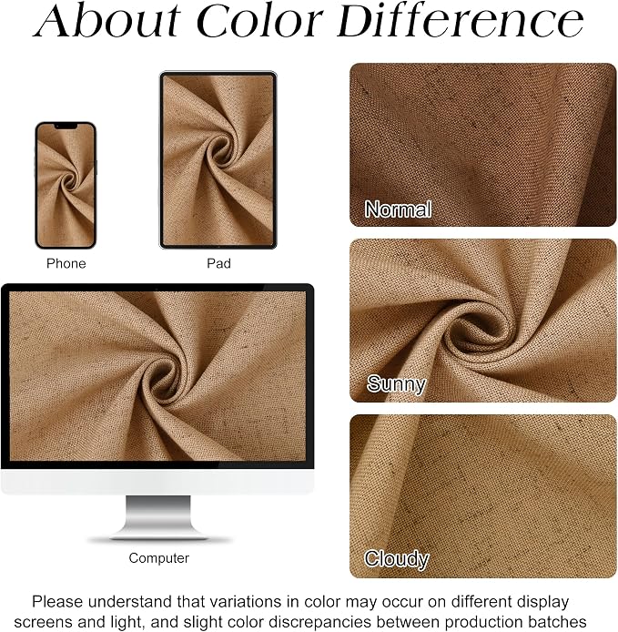 Camel Linen Shower Curtain, Country Boho Farmhouse Bath Decor Shower Curtains Neutral Cloth Weighted Textured Fabric Bath Curtain Liner with Hooks, 72x78
