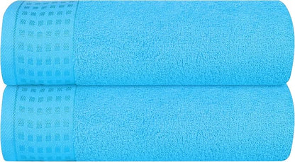 GLAMBURG 100% Cotton 2 Pack Oversized Bath Towel Set 28x55 Inches, Ultra Soft Highly Absorbant Compact Quickdry & Lightweight Large Bath Towels, Ideal for Gym Travel Camp Pool - Turquoise Blue