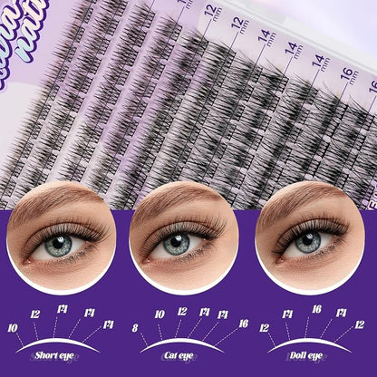 B&Q Wispy Lash Clusters Kit, Natural 05, Individual False Eyelashes Extension Set, Undetectable Natural Look for Effortless Day-to-Night Beauty, from Office Elegance to Date Night Glamour(8-16mix)