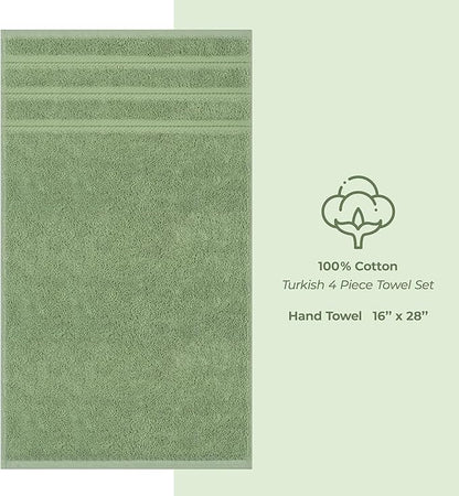 American Soft Linen Luxury Hand Towels for Bathroom, 600 GSM Heawy Weight 16x28 Size 100% Cotton Turkish 4 Piece Hand Face Towel Set, Sage Green Hand Towels