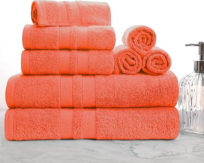 Superior Ultra-Soft 8-Piece Cotton Towel Set, Includes 2 Bath Towels, 2 Hand Towels, and 4 Washcloths, Daily Use Towels for Home, Bathroom, Guest Bath Room, Essential Quick Dry - Tangerine