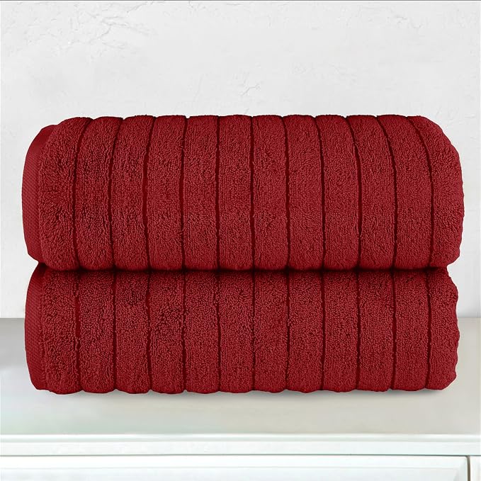 Elegant Comfort 100% Turkish Cotton Corduroy Ribbed Luxury Soft 2 Pack Bath Towels 27 x 54 Inch - Ultra Plush, Absorbent, Quick Dry, Hotel Spa Quality Towels for Bathroom Essentials, Burgundy