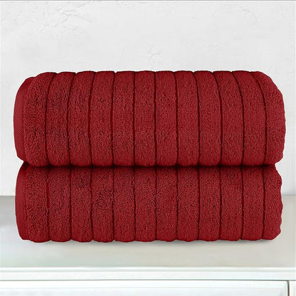 Elegant Comfort 100% Turkish Cotton Corduroy Ribbed Luxury Soft 2 Pack Bath Towels 27 x 54 Inch - Ultra Plush, Absorbent, Quick Dry, Hotel Spa Quality Towels for Bathroom Essentials, Burgundy