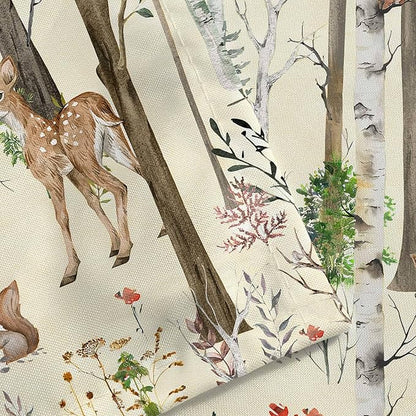 JAWO Rustic Forest Winter Shower Curtain for Bathroom, Country Hunting Bear Deer Wild Animals Farmhouse Christmas Shower Curtains, Cabin Nature Bathroom Set with Hooks, 70X70 Inch, Beige