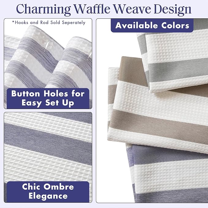 Madison Park Long Shower Curtain for Bathroom, Blue Ombre, 72" x 78" | Ariana Ombre Cozy, Spa Quality Modern Waffle Weave Contemporary, 3M Scotchgard Treatment, Machine Washable