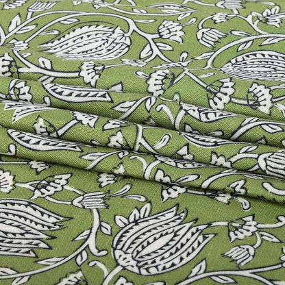 MUGINYU Sage Green Floral Shower Curtain Vintage Block Print - 72x72 Inches,Cotton Blend Cloth Fabric Farmhouse Decorative French Country Bathroom Decor, Cottagecore Aesthetic Pattern