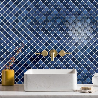 STICKGOO Arabesque Peel and Stick Backsplash, 12”X12” Backsplash Tile for Kitchen Peel and Stick, Self Adhesive Wall Tile Stick on Tiles (Ceramic Blue)