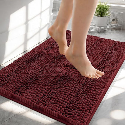 OLANLY Small Bathroom Rugs 24x16, Chenille Bath Rugs, Andorra Red-Brown | Rubber Backing, Machine Wash, Extra Absorbent Striped Bath Mats for Bathroom Floor, Tub and Shower, Home Decor Accessories