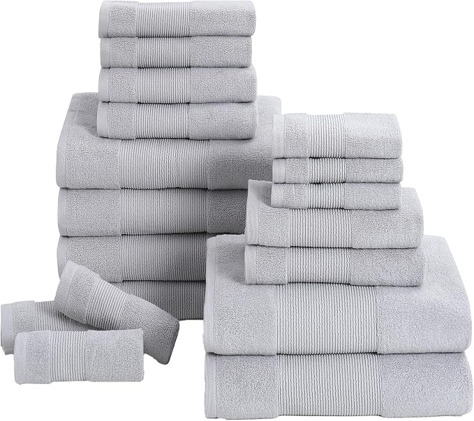 Modern Threads Air Cloud 18-Piece Towel Set - 100% Zero-Twist Cotton, 500 GSM, Quick Dry & Plush, Gray
