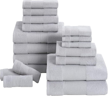Modern Threads Air Cloud 18-Piece Towel Set - 100% Zero-Twist Cotton, 500 GSM, Quick Dry & Plush, Gray